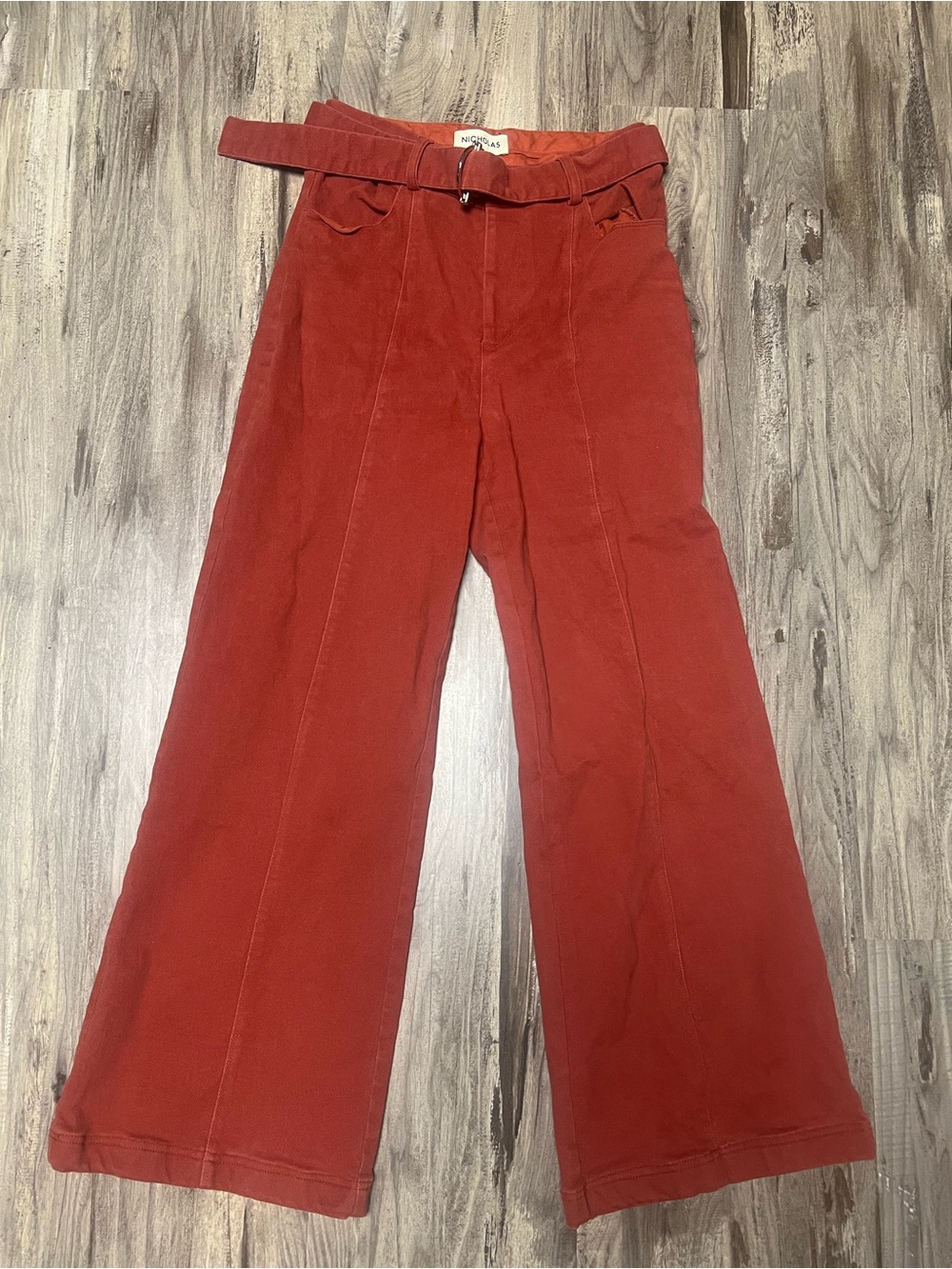 Nicholas High Waisted Wide Leg Belted Pants Terracotta Rust Size 4 26